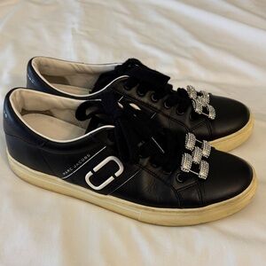 Marc Jacobs Empire Chain Link Black Sneakers with Rhinestone Accents Sz 41